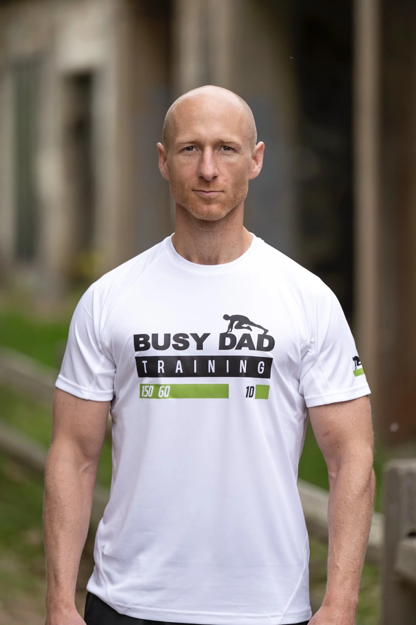Busy Dad Training coach demonstrating bodyweight exercise form