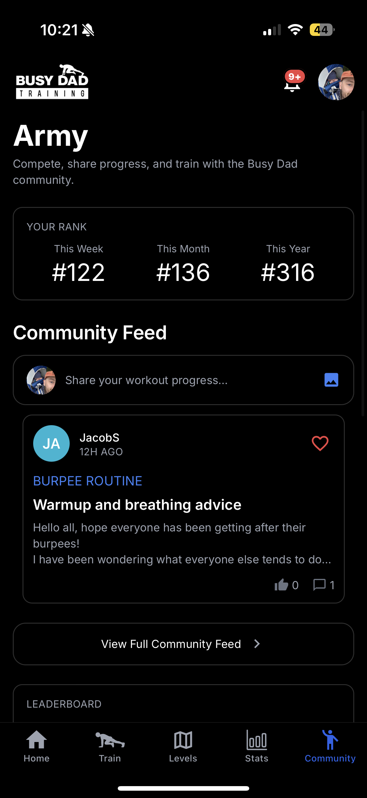 Busy Dad Training app community screen